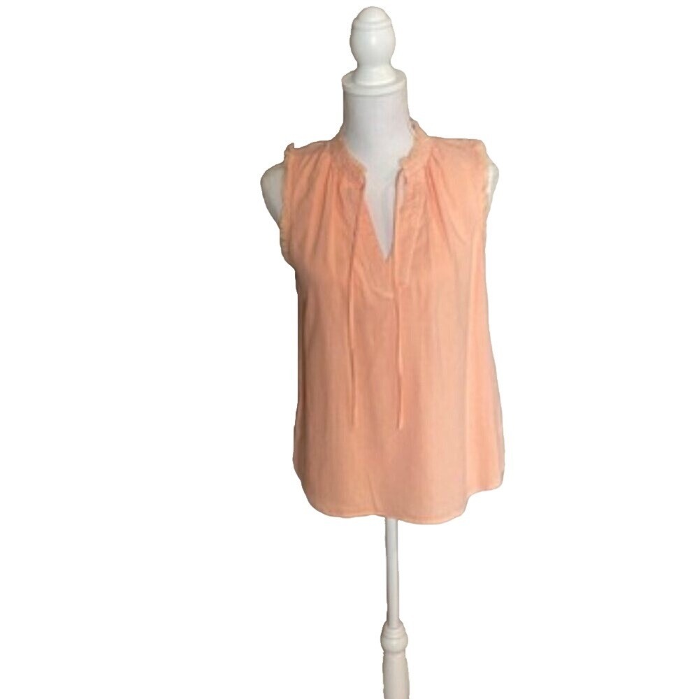 Cloth & Stone Shirred Fray Tie Neck Peach Sleeveless Top NWT Size XS